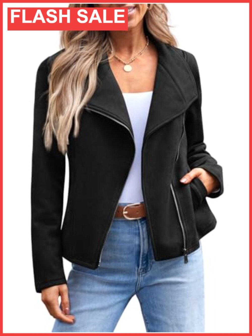 Faux Suede Leather Lightweight Fall Jacket Moto Inspired